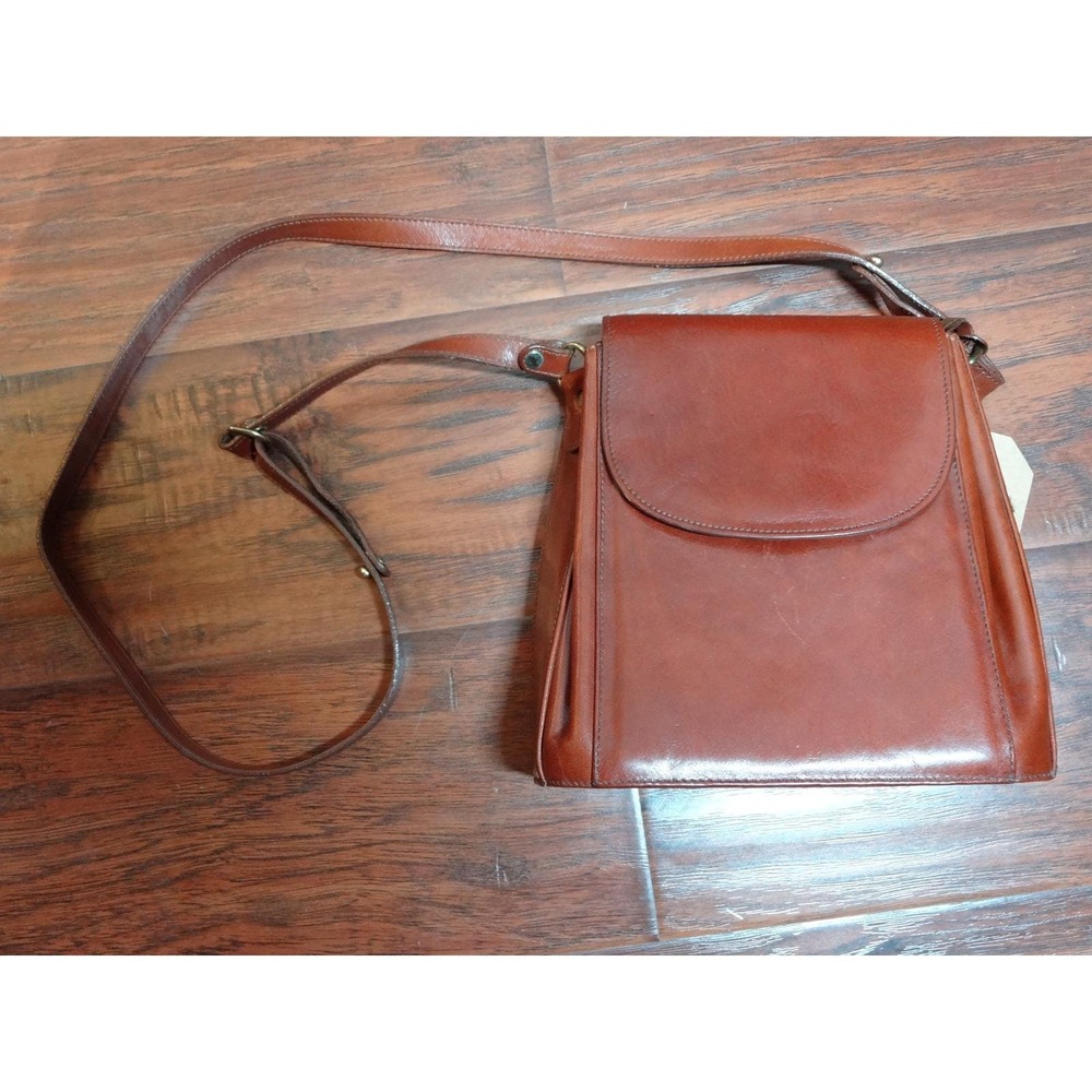 VTG Brahmin Leather Crossbody Bag Women Medium Cognac Brown Structured